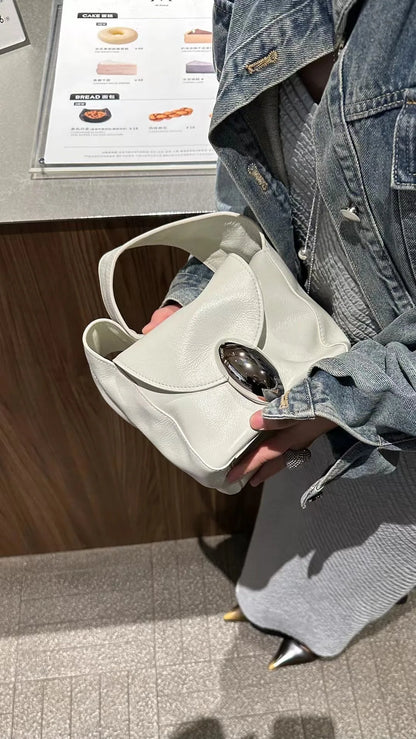 New Genuine Leather Cowhide Soft Leisure Shoulder Bag Niche Design Latch Chain Crossbody Handbags Female Elegant All-match Bolsa
