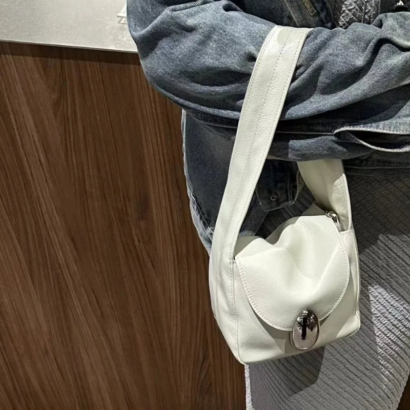 New Genuine Leather Cowhide Soft Leisure Shoulder Bag Niche Design Latch Chain Crossbody Handbags Female Elegant All-match Bolsa