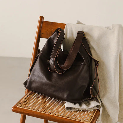 New Genuine Leather Cowhide Women Bags Simple All-match Large Capacity Shoulder Bag Versatile Casual Backpacks Vintage Bolsas