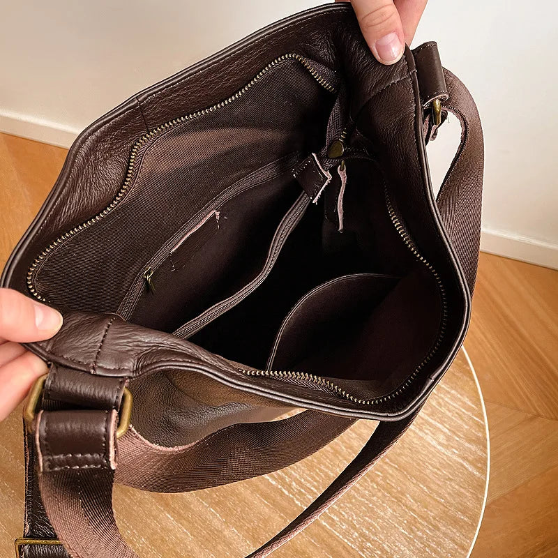 New Genuine Leather Cowhide Women Bags Simple All-match Large Capacity Shoulder Bag Versatile Casual Backpacks Vintage Bolsas