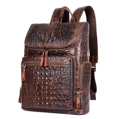 New Genuine Leather Crocodile Pattern Men Luxury Business age Male Large Capacity Travel Backpack