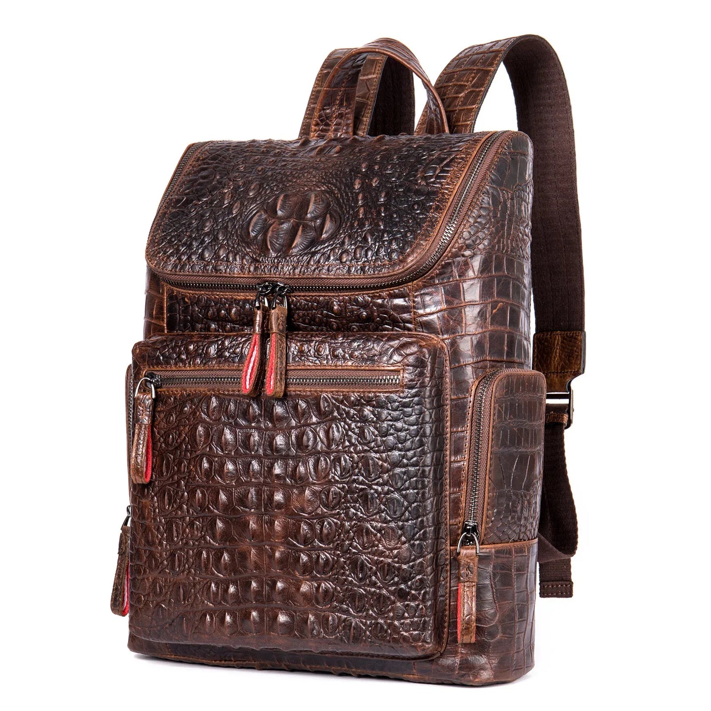 New Genuine Leather Crocodile Pattern Men Luxury Business age Male Large Capacity Travel Backpack