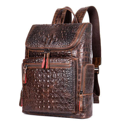 New Genuine Leather Crocodile Pattern Men Luxury Business age Male Large Capacity Travel Backpack