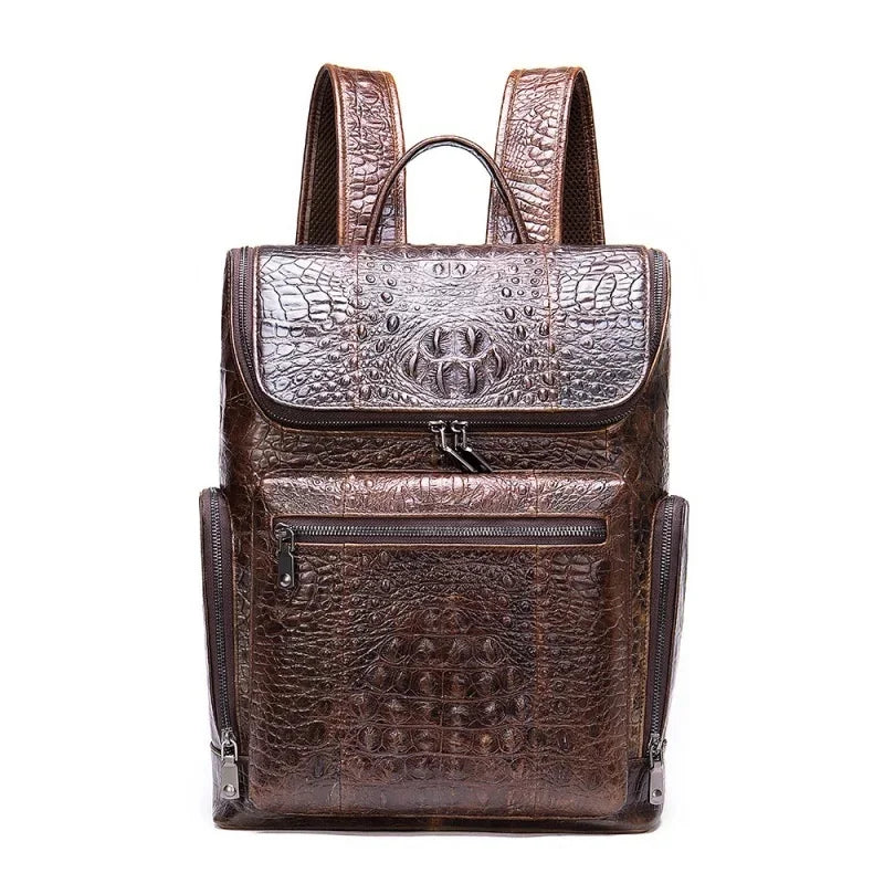 New Genuine Leather Crocodile Pattern Men Luxury Business age Male Large Capacity Travel Backpack