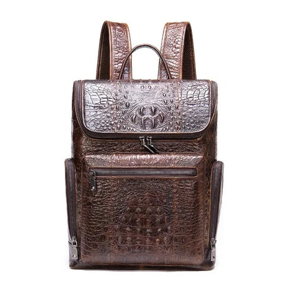 New Genuine Leather Crocodile Pattern Men Luxury Business age Male Large Capacity Travel Backpack