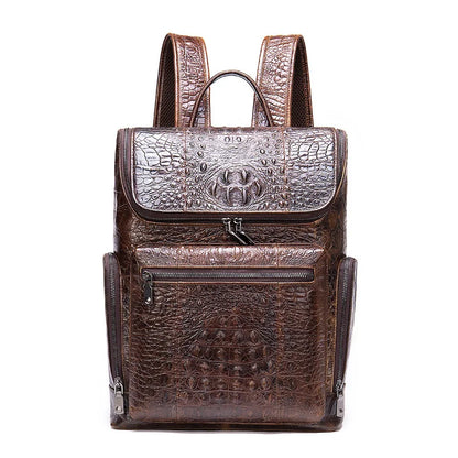 New Genuine Leather Crocodile Pattern Men Luxury Business age Male Large Capacity Travel Backpack