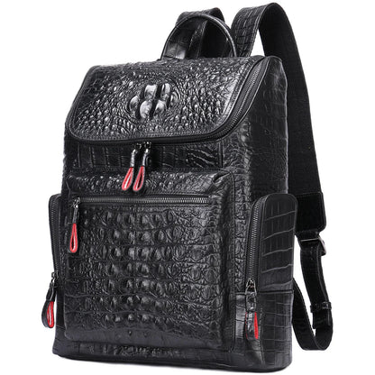 New Genuine Leather Crocodile Pattern Men Luxury Business age Male Large Capacity Travel Backpack