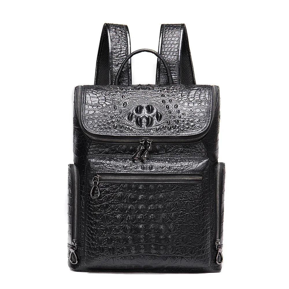 New Genuine Leather Crocodile Pattern Men Luxury Business age Male Large Capacity Travel Backpack