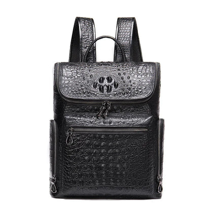 New Genuine Leather Crocodile Pattern Men Luxury Business age Male Large Capacity Travel Backpack