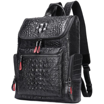 New Genuine Leather Crocodile Pattern Men Luxury Business age Male Large Capacity Travel Backpack