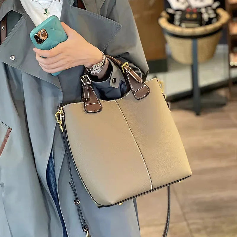 New Genuine Leather Fashion Designer Handbag Banquet Luxury Single Shoulder Crossbody Bucket Women's Bag