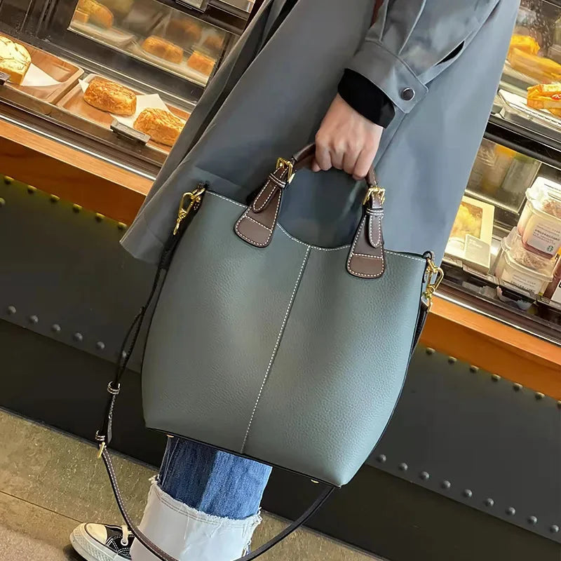 New Genuine Leather Fashion Designer Handbag Banquet Luxury Single Shoulder Crossbody Bucket Women's Bag