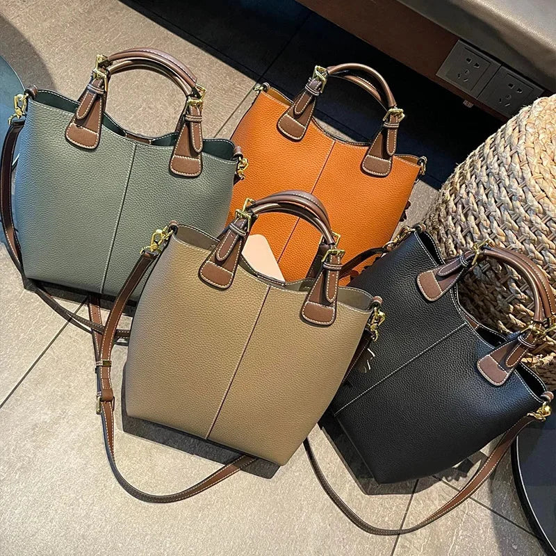 New Genuine Leather Fashion Designer Handbag Banquet Luxury Single Shoulder Crossbody Bucket Women's Bag