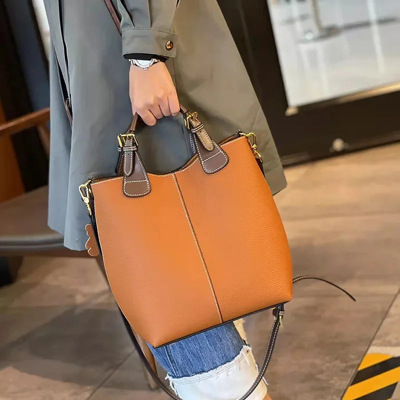 New Genuine Leather Fashion Designer Handbag Banquet Luxury Single Shoulder Crossbody Bucket Women's Bag