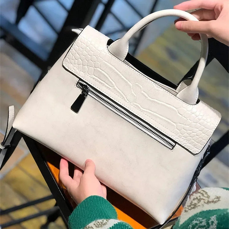 New Genuine Leather Handbag For Women Retro Cowhide Tote Casual Lady Shoulder Messenger Luxury Crossbody Bag