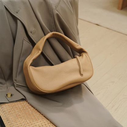 New Genuine Leather Handbags Female All-match Solid Soft Cowhide Hobos Fashion Commuter Purses Clutch Light Luxury Bolsas