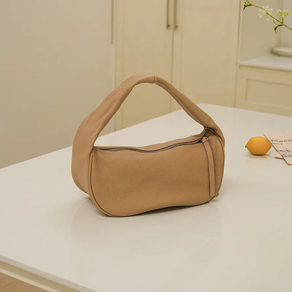 New Genuine Leather Handbags Female All-match Solid Soft Cowhide Hobos Fashion Commuter Purses Clutch Light Luxury Bolsas