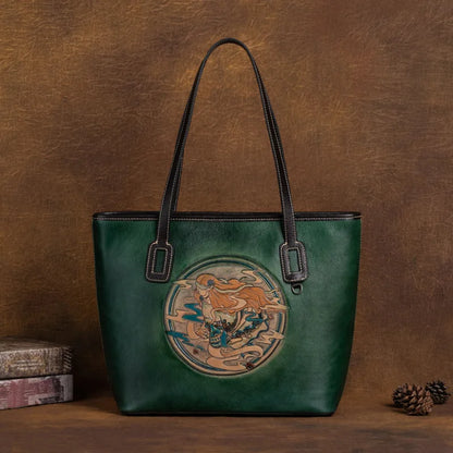 New Genuine Leather Handbags High Quality Large Capacity Tote Bag Designer Emboss Pattern Shoulder Bag Female Vintage Handbags
