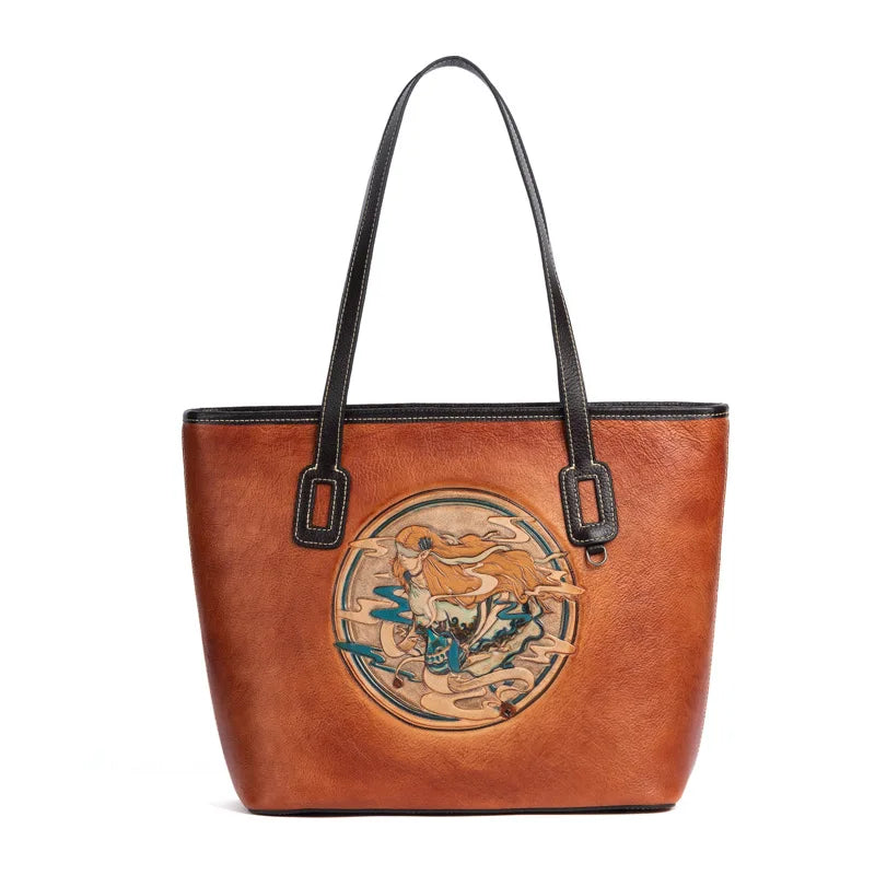 New Genuine Leather Handbags High Quality Large Capacity Tote Bag Designer Emboss Pattern Shoulder Bag Female Vintage Handbags