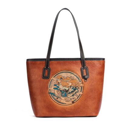 New Genuine Leather Handbags High Quality Large Capacity Tote Bag Designer Emboss Pattern Shoulder Bag Female Vintage Handbags