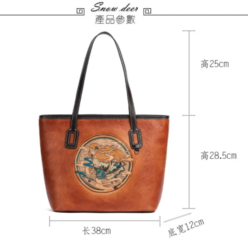 New Genuine Leather Handbags High Quality Large Capacity Tote Bag Designer Emboss Pattern Shoulder Bag Female Vintage Handbags