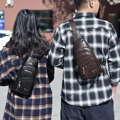 New Genuine Leather Men Travel Crossbody Business Black Chest Pack Casual Sling Male Shoulder Messenger Bag