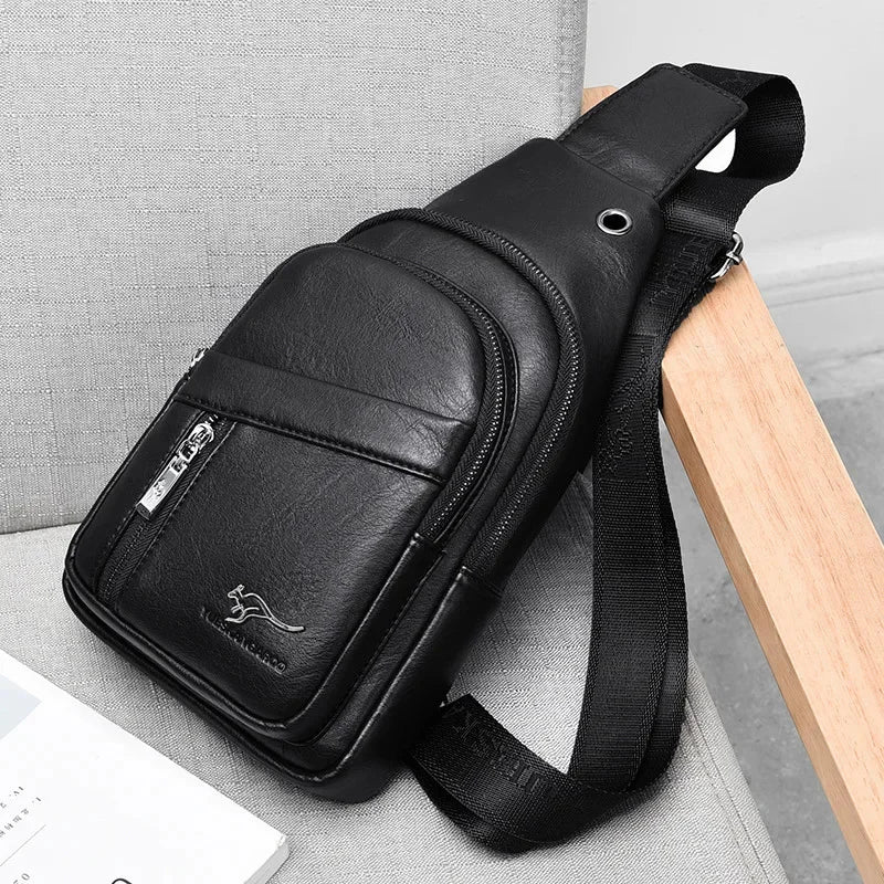 New Genuine Leather Men Travel Crossbody Business Black Chest Pack Casual Sling Male Shoulder Messenger Bag