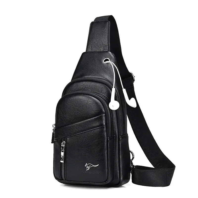 New Genuine Leather Men Travel Crossbody Business Black Chest Pack Casual Sling Male Shoulder Messenger Bag