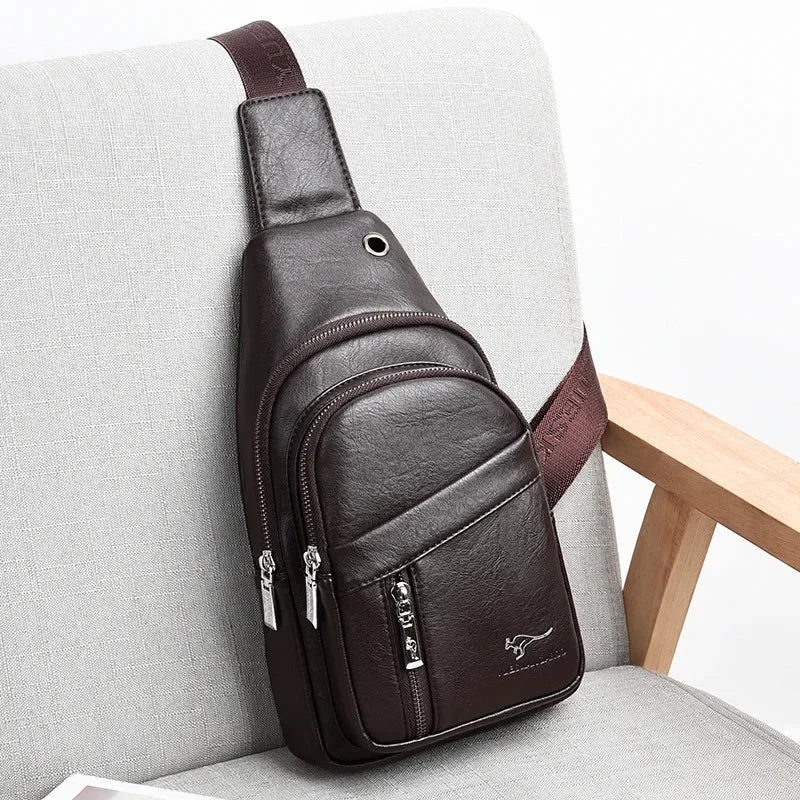 New Genuine Leather Men Travel Crossbody Business Black Chest Pack Casual Sling Male Shoulder Messenger Bag