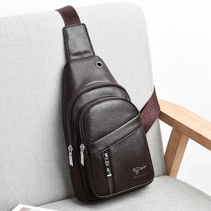 New Genuine Leather Men Travel Crossbody Business Black Chest Pack Casual Sling Male Shoulder Messenger Bag