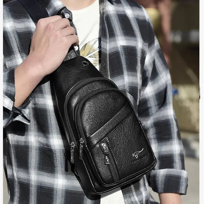 New Genuine Leather Men Travel Crossbody Business Black Chest Pack Casual Sling Male Shoulder Messenger Bag