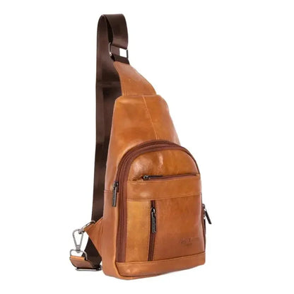 New Genuine Leather Men's Chest Vintage Cowhide Crossbody Large Capacity Male Shoulder Messenger Casual Sling Bag