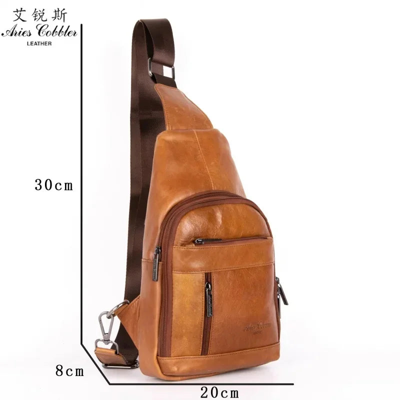 New Genuine Leather Men's Chest Vintage Cowhide Crossbody Large Capacity Male Shoulder Messenger Casual Sling Bag
