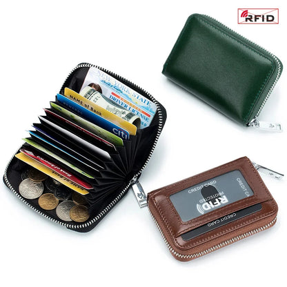 New Genuine Leather Men's Wallet with Multiple Card Slots, RFID Blocking, Large Capacity, Vegetable-Tanned Leather, Zipper