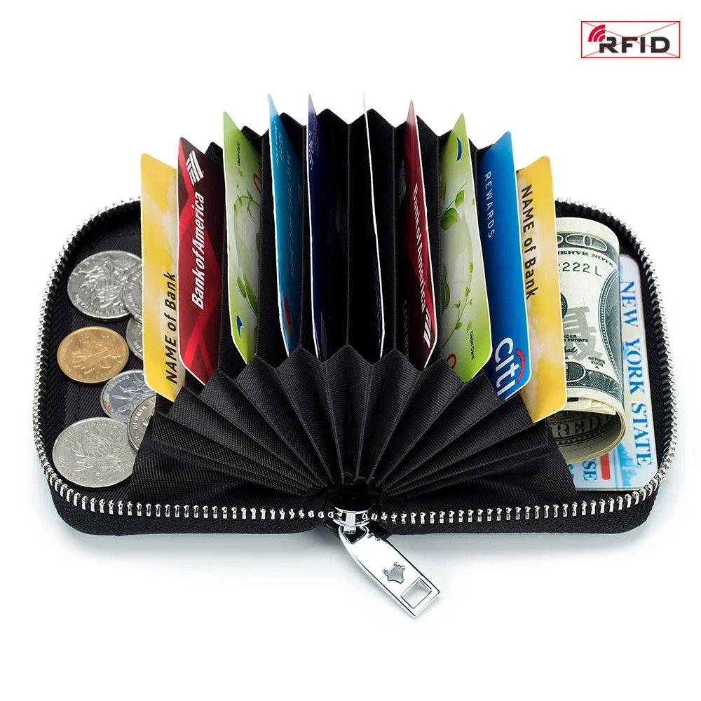 New Genuine Leather Men's Wallet with Multiple Card Slots, RFID Blocking, Large Capacity, Vegetable-Tanned Leather, Zipper