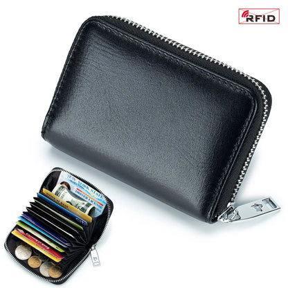New Genuine Leather Men's Wallet with Multiple Card Slots, RFID Blocking, Large Capacity, Vegetable-Tanned Leather, Zipper