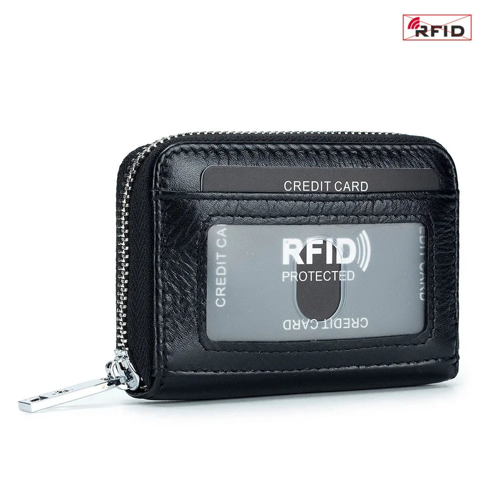New Genuine Leather Men's Wallet with Multiple Card Slots, RFID Blocking, Large Capacity, Vegetable-Tanned Leather, Zipper