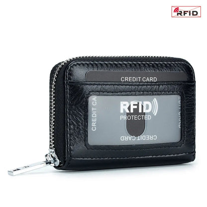 New Genuine Leather Men's Wallet with Multiple Card Slots, RFID Blocking, Large Capacity, Vegetable-Tanned Leather, Zipper