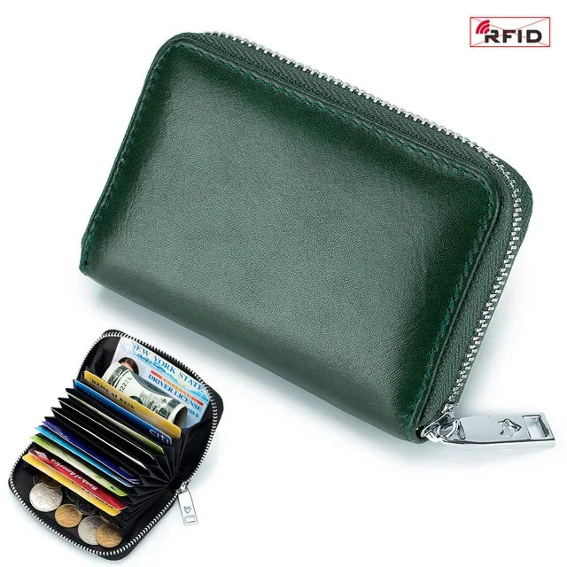 New Genuine Leather Men's Wallet with Multiple Card Slots, RFID Blocking, Large Capacity, Vegetable-Tanned Leather, Zipper