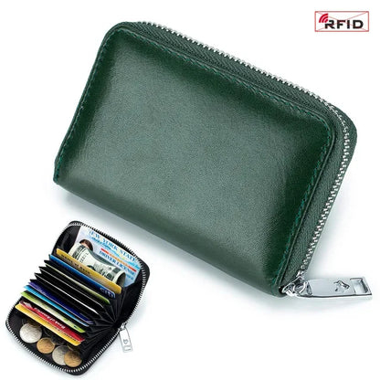New Genuine Leather Men's Wallet with Multiple Card Slots, RFID Blocking, Large Capacity, Vegetable-Tanned Leather, Zipper
