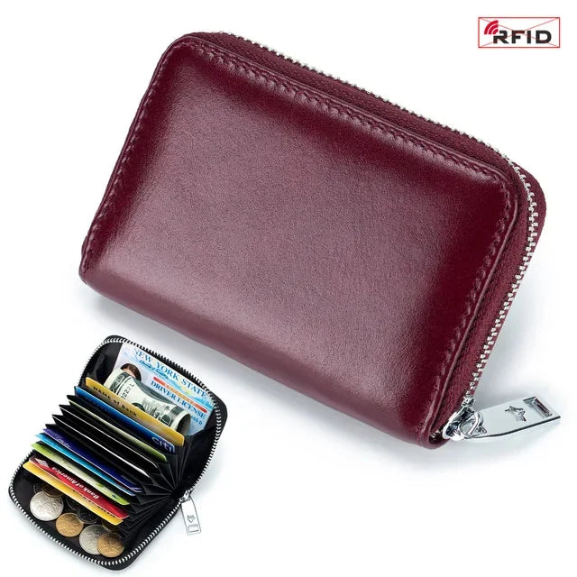 New Genuine Leather Men's Wallet with Multiple Card Slots, RFID Blocking, Large Capacity, Vegetable-Tanned Leather, Zipper