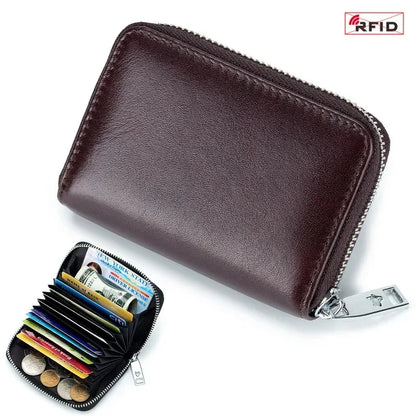 New Genuine Leather Men's Wallet with Multiple Card Slots, RFID Blocking, Large Capacity, Vegetable-Tanned Leather, Zipper