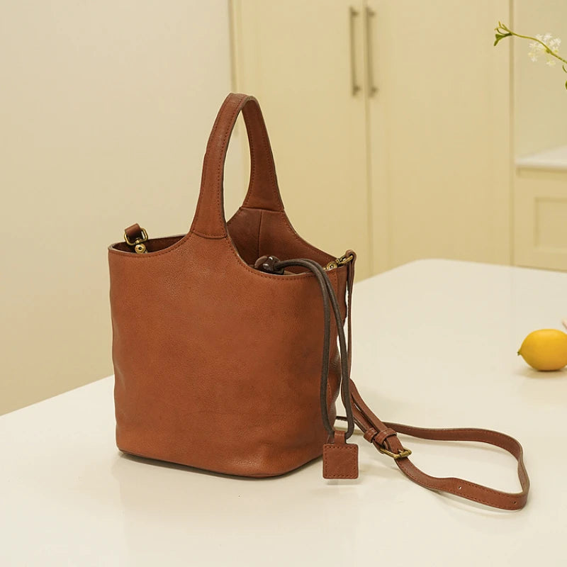 New Genuine Leather Portable Bucket Bag Large Capacity Commuter Crossbody Shoulder Bags 2024 High Quality All-match Bolsos