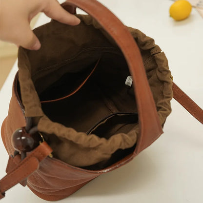 New Genuine Leather Portable Bucket Bag Large Capacity Commuter Crossbody Shoulder Bags 2024 High Quality All-match Bolsos