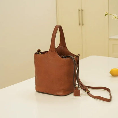 New Genuine Leather Portable Bucket Bag Large Capacity Commuter Crossbody Shoulder Bags 2024 High Quality All-match Bolsos