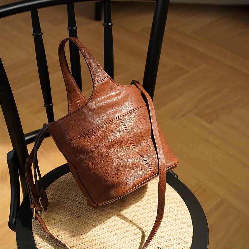 New Genuine Leather Portable Bucket Bag Large Capacity Commuter Crossbody Shoulder Bags 2024 High Quality All-match Bolsos
