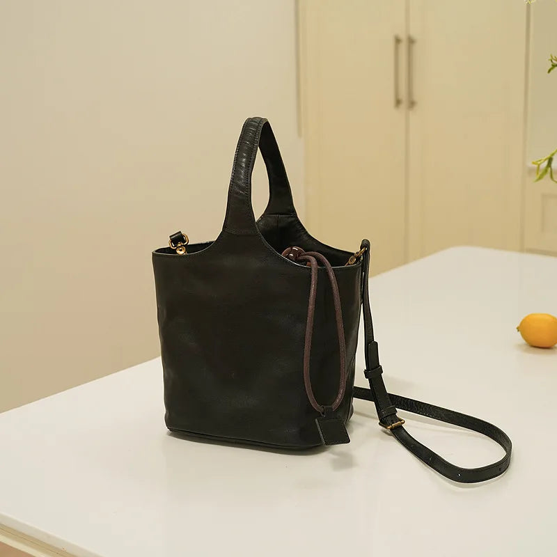 New Genuine Leather Portable Bucket Bag Large Capacity Commuter Crossbody Shoulder Bags 2024 High Quality All-match Bolsos