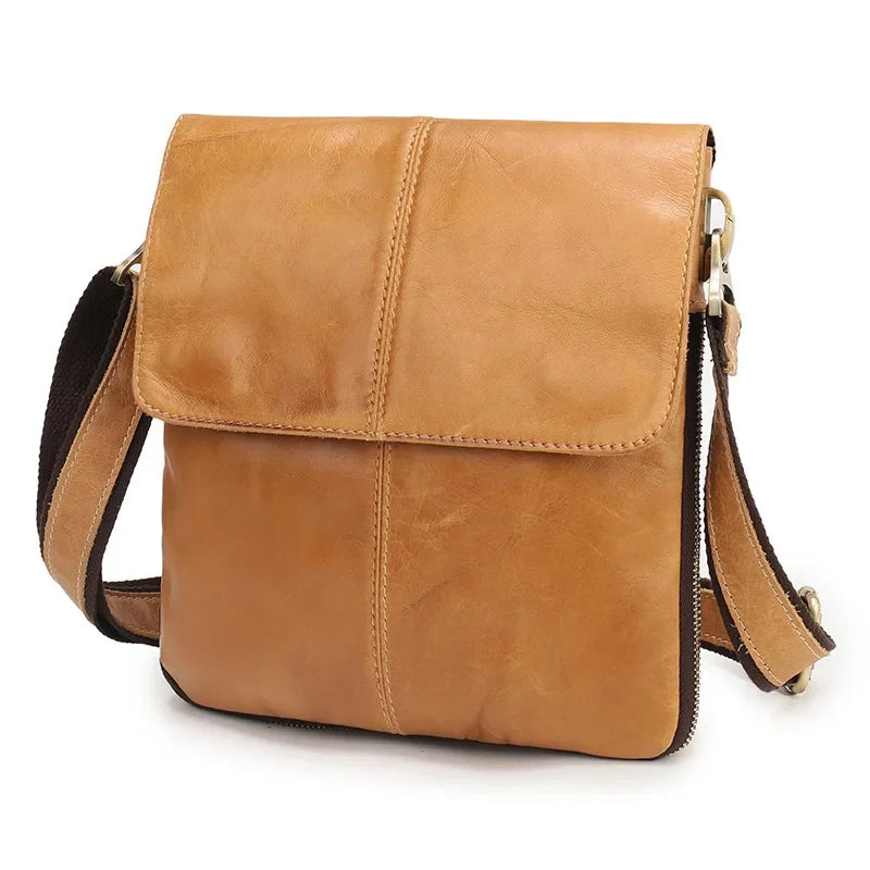 New Genuine Leather Shoulder Vintage Cowhide Male Crossbody Casual Flip Men's Messenger Bag