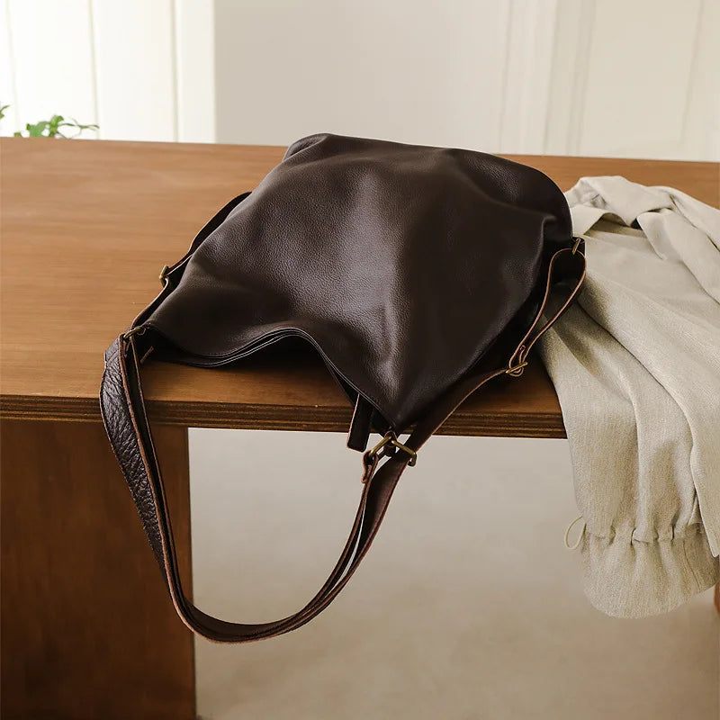 New Genuine Leather Women Shoulder Bags Fashion Simple All-match Large Capacity Underarm Tote Bag 2024 Luxury Cowhide Bolsas