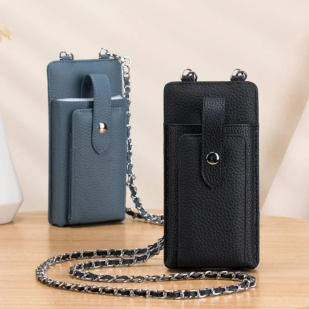 New Genuine Leather Women Shoulder Crossbody s Small Handbag Ladies Mobile Phone Cross Body Chain Bag for iPhone 14 Pro